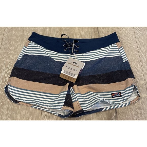 New Patagonia W's Wavefarer Boardshorts 5" Stripe Texture Tidepool Blue Sz 2 - Picture 1 of 9